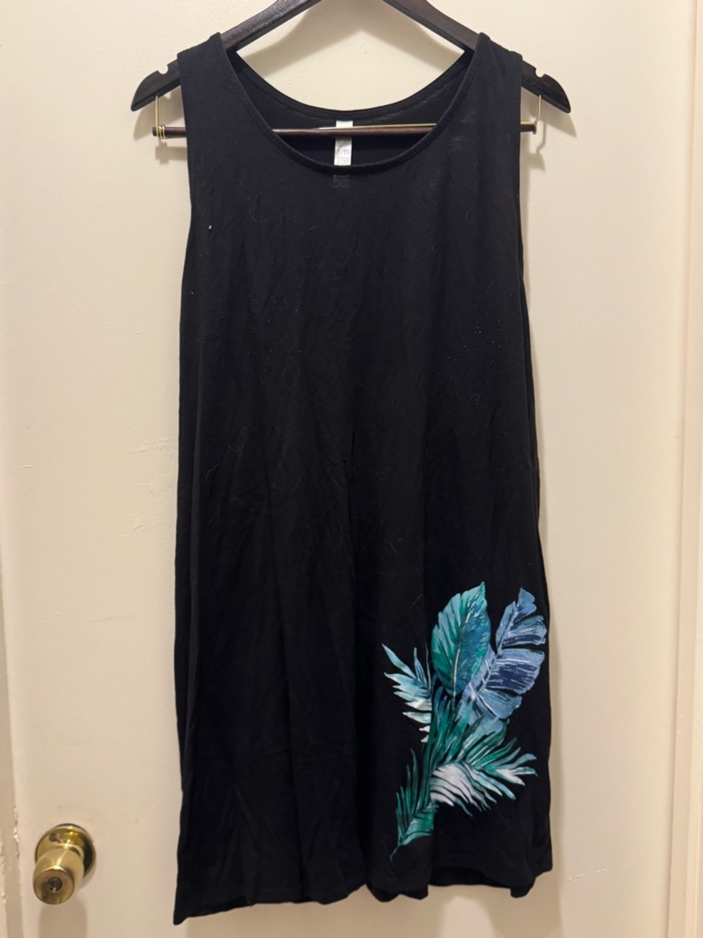 Cacique Black Tank Sleep Dress With Leaf Print